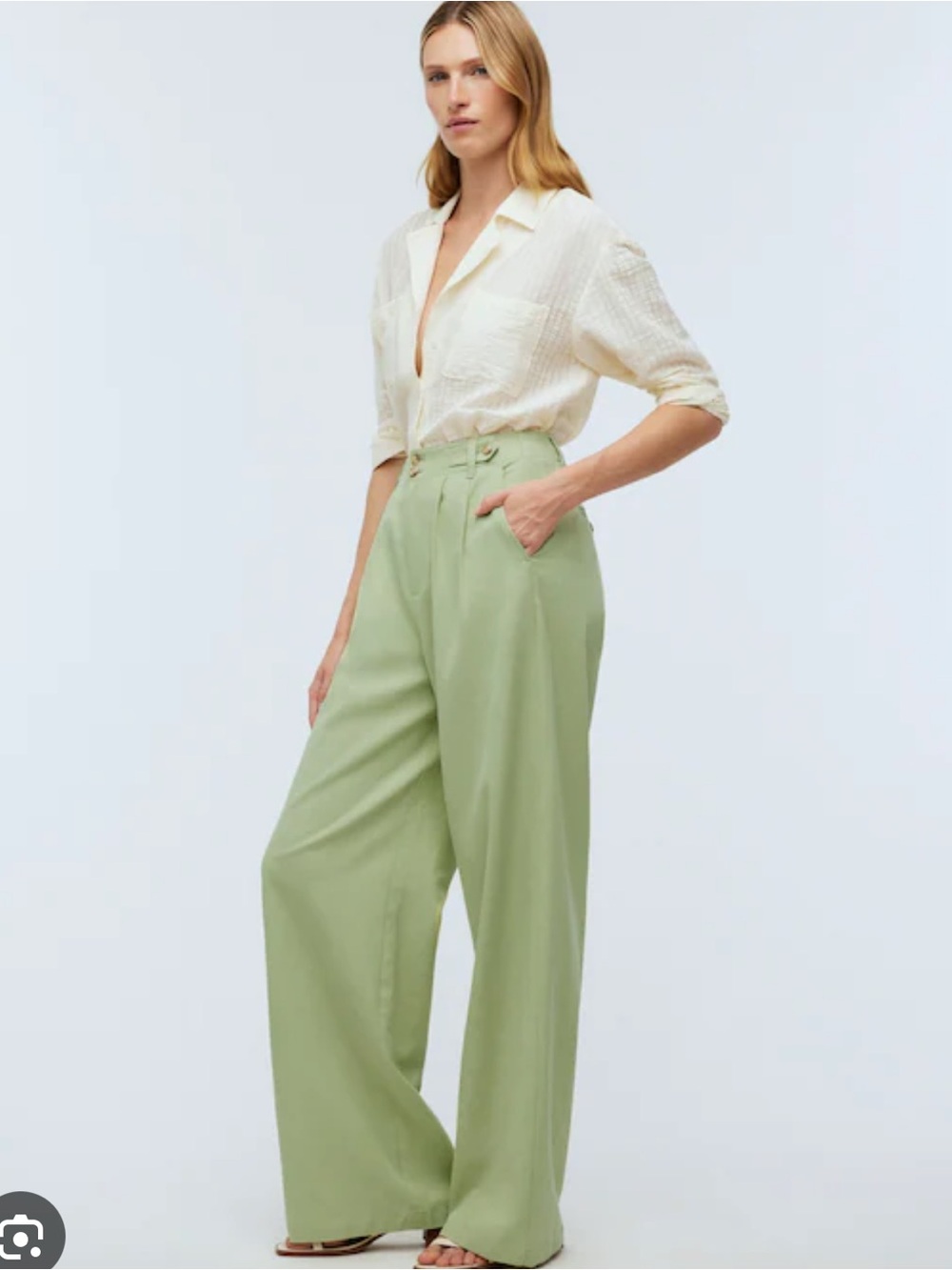 Madewell Harlow Wide-Leg Pants in Pale Lemongrass Size 2